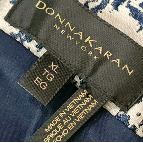 Donna Karan Metallic Jacqrard Moto Zip Jacket Coat Sz XL Blue Gold ASOTV Pamela - Picture 10 of 13